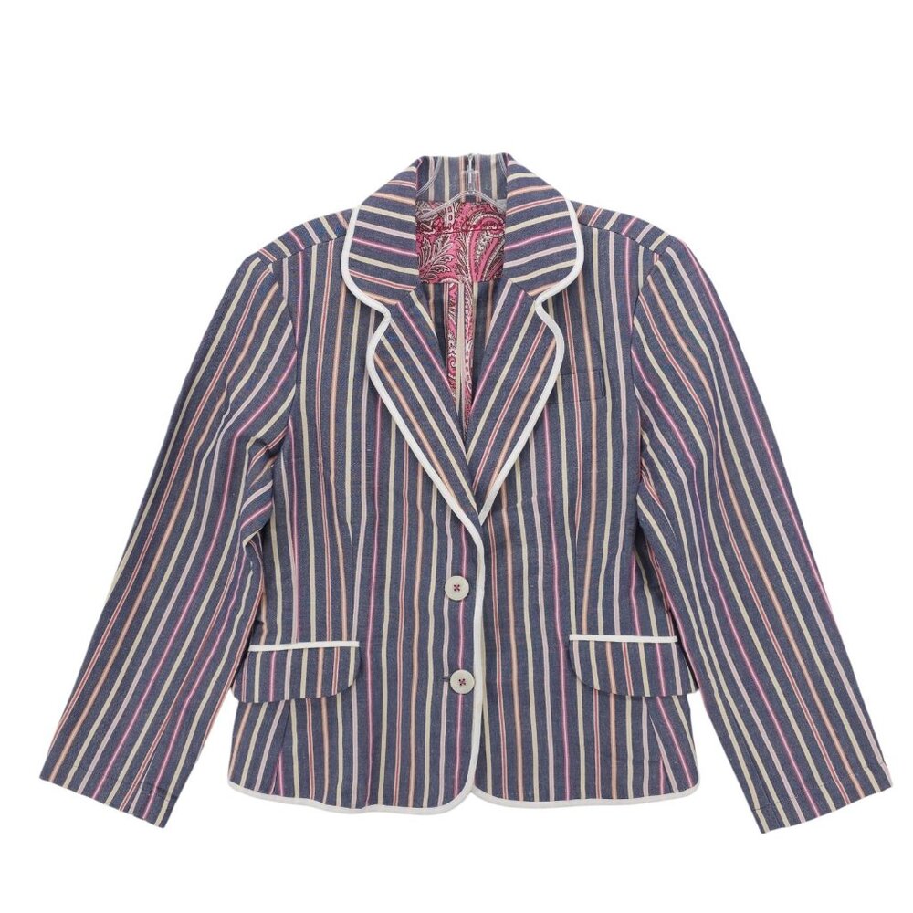 ROBERT GRAHAM Women's Blazer Jacket Cotton Linen Blend Striped Size SMALL